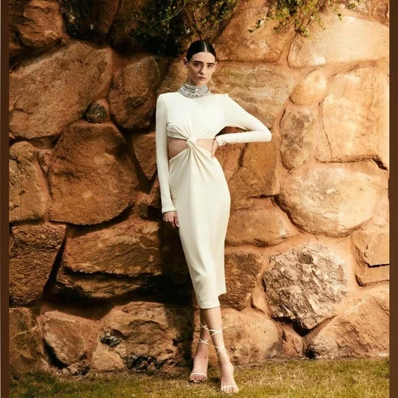 PatBO Cream Knit Midi Dress with Embellished Collar - Picture 5 of 7